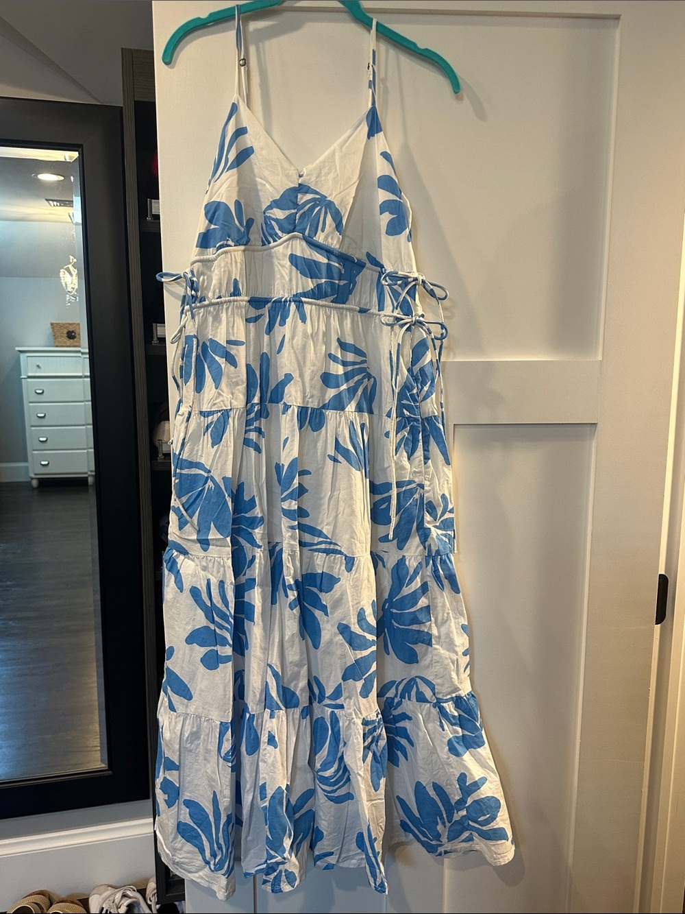 Southern Tide White Maxi Dress with Blue Floral Print
